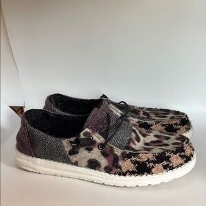 Hey Dude Wendy Patchwork Java Leopard Print Casual Shoes 9